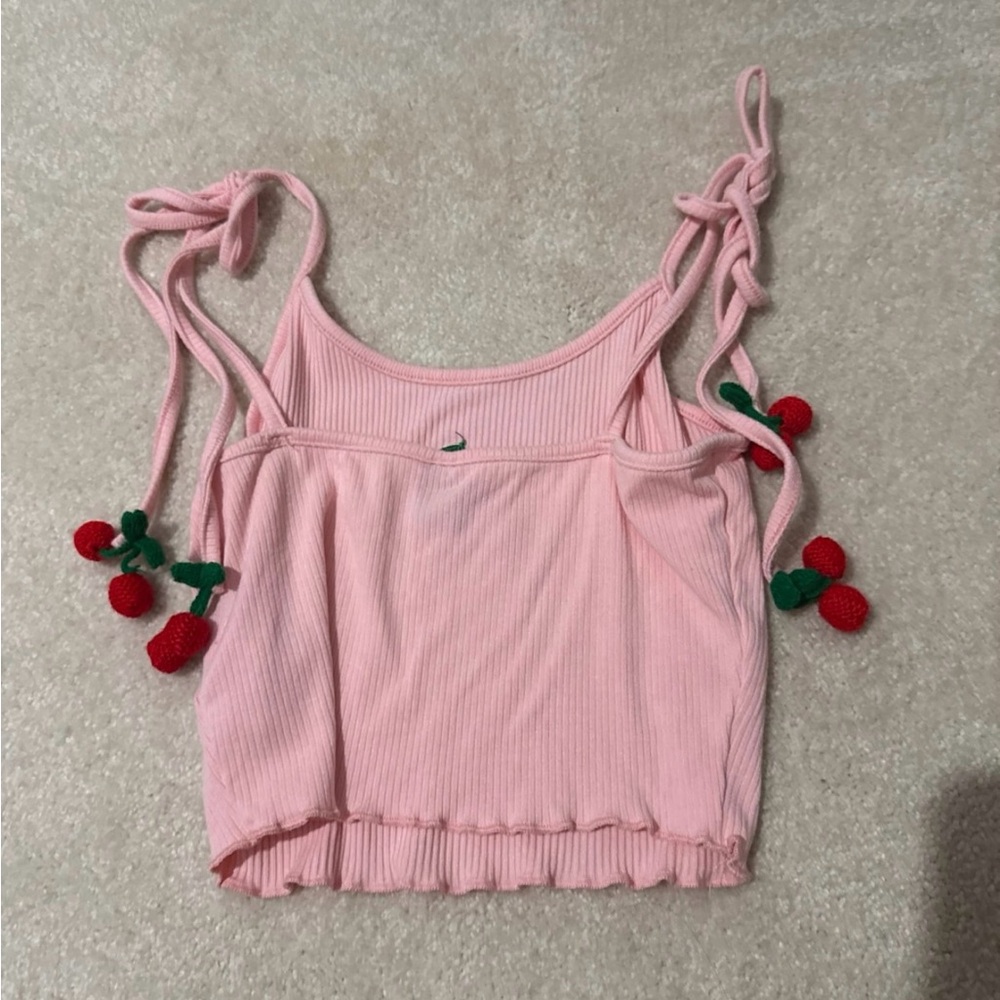 SHEIN Pink Cherry Embroidered Crop Top - Picture 2 of 2